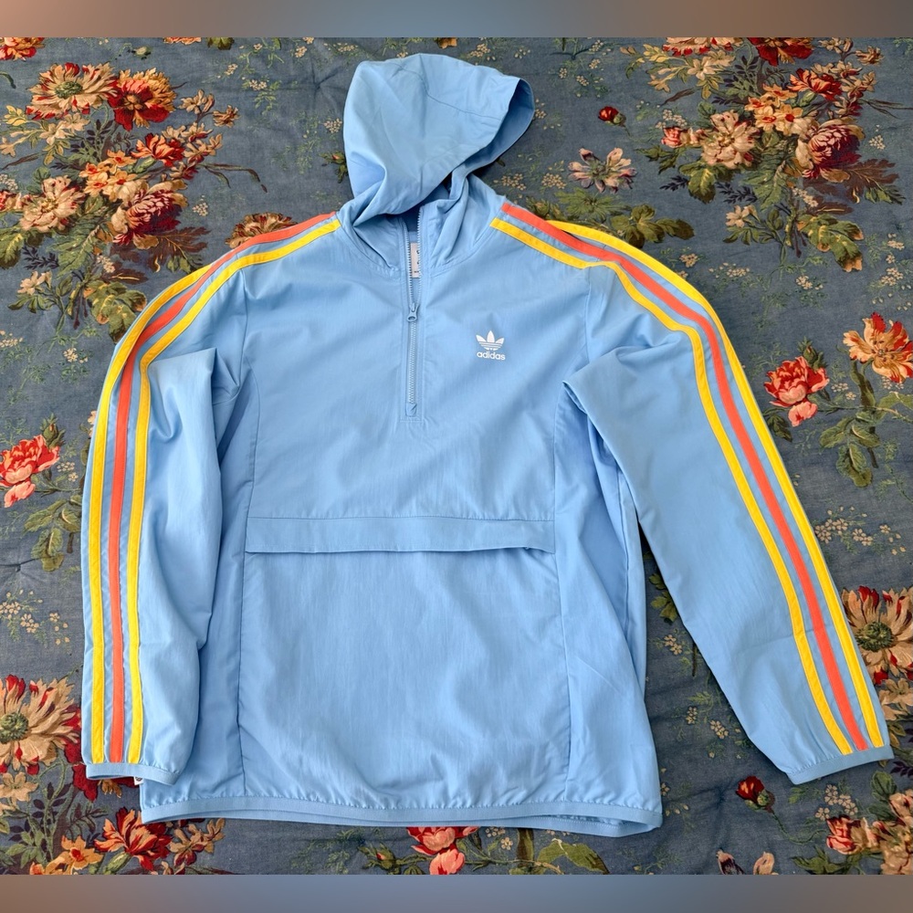 NWT Adidas Light Blue Kids Hoodie with Orange and Yellow Stripes